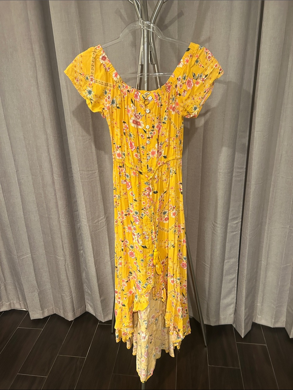 Women's Yellow Floral Asymmetrical Dress